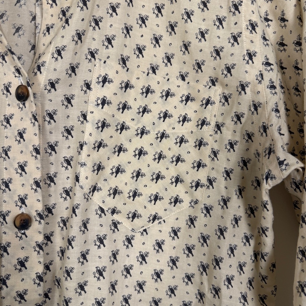 Billy Reid Italian Made Cotton Button Down Shirt XS | Cream Bird Print | NWOT - Picture 4 of 7